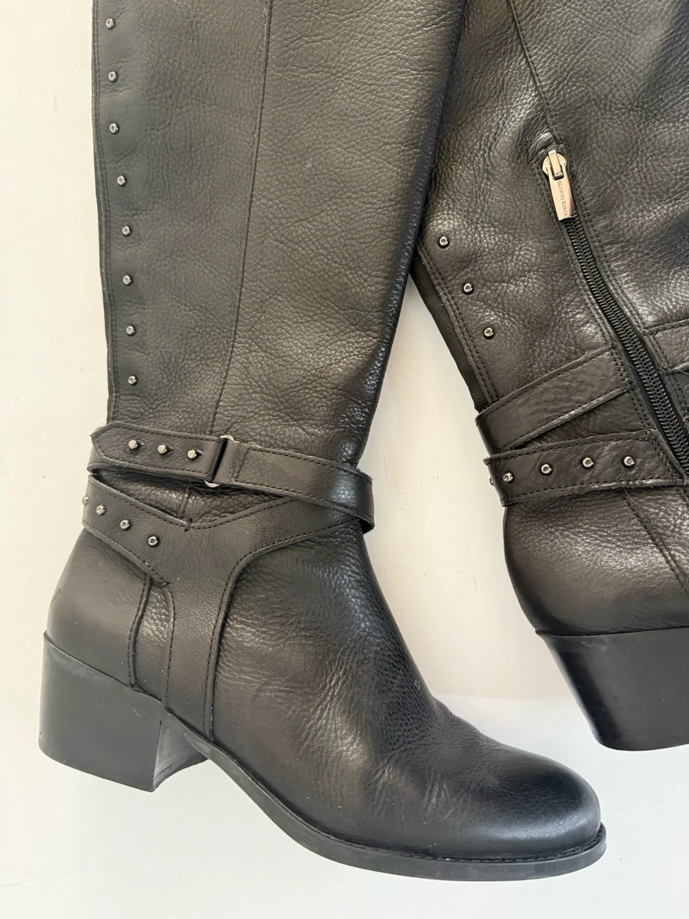 VINCE CAMUTO Bestan Black Leather Over Knee Riding Boots Studded Equestrian